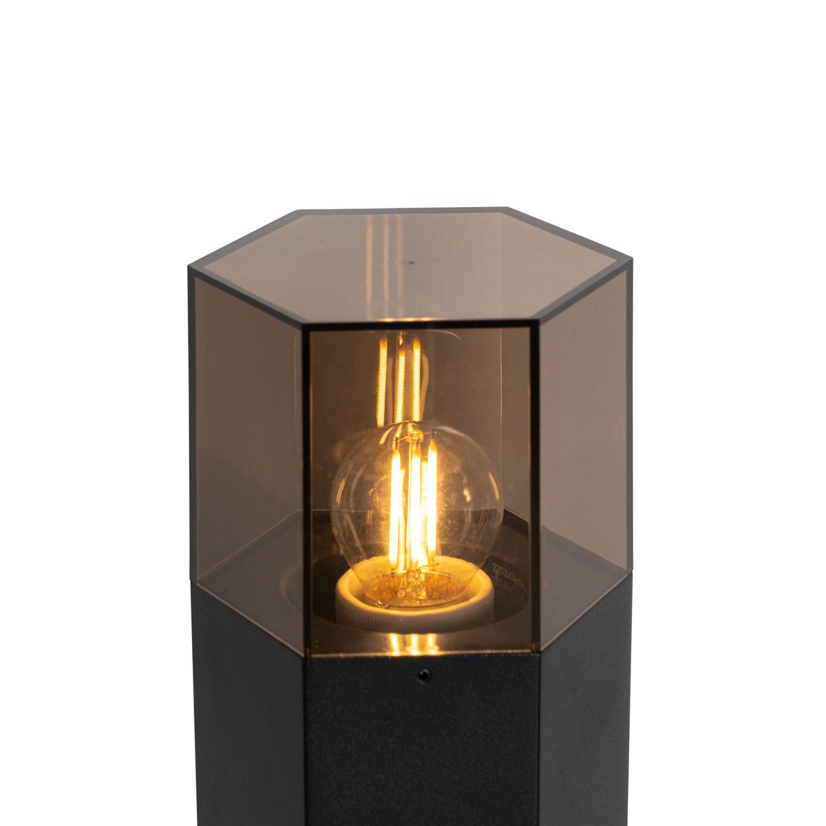 Staande buitenlamp zwart met smoke kap zeshoek 30 cm - Denmark