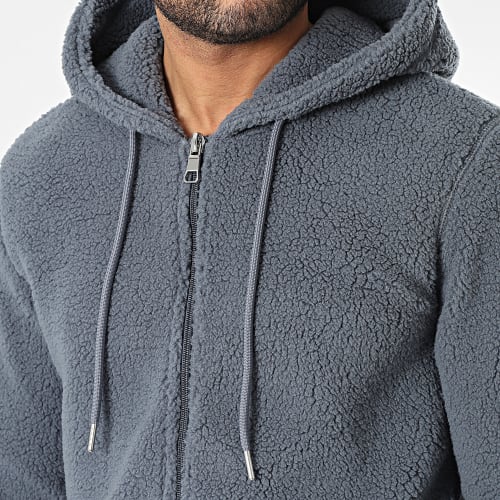 Veste Zippée Capuche Fourrure Remy Reg Gris Anthracite