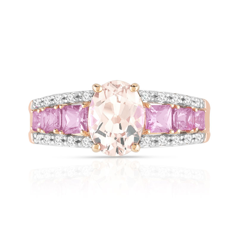 Bague or 375 rose pierres fines et diamants