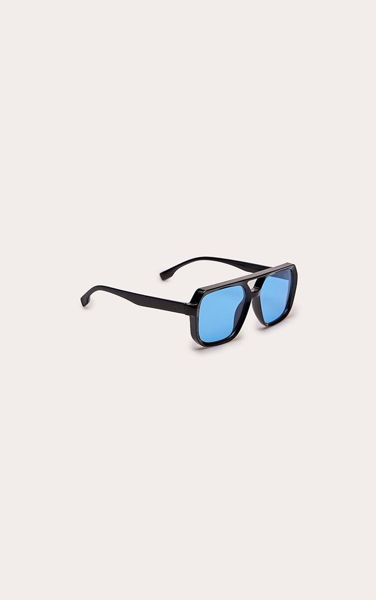 Noir Lunettes Aviateur Monture Bleue Verres Teintés