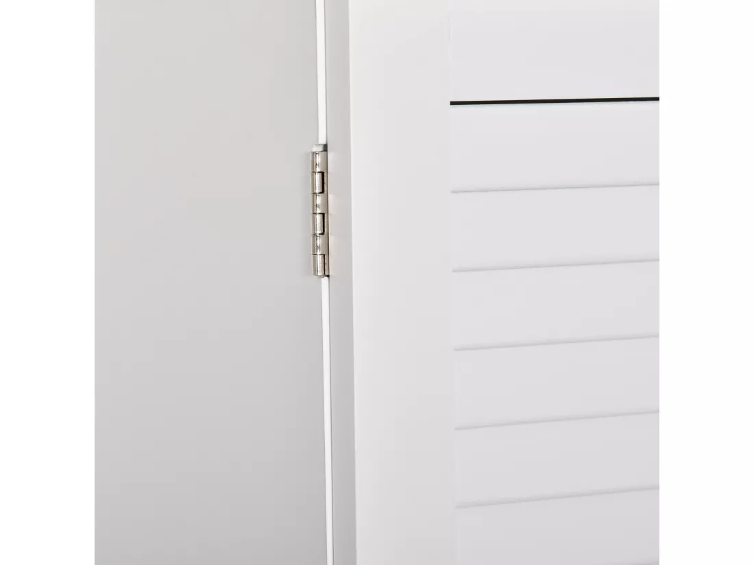 Armoire haute murale salle de bain ou WC - placard 2 portes persiennes avec étagère - porte-serviette - MDF blanc