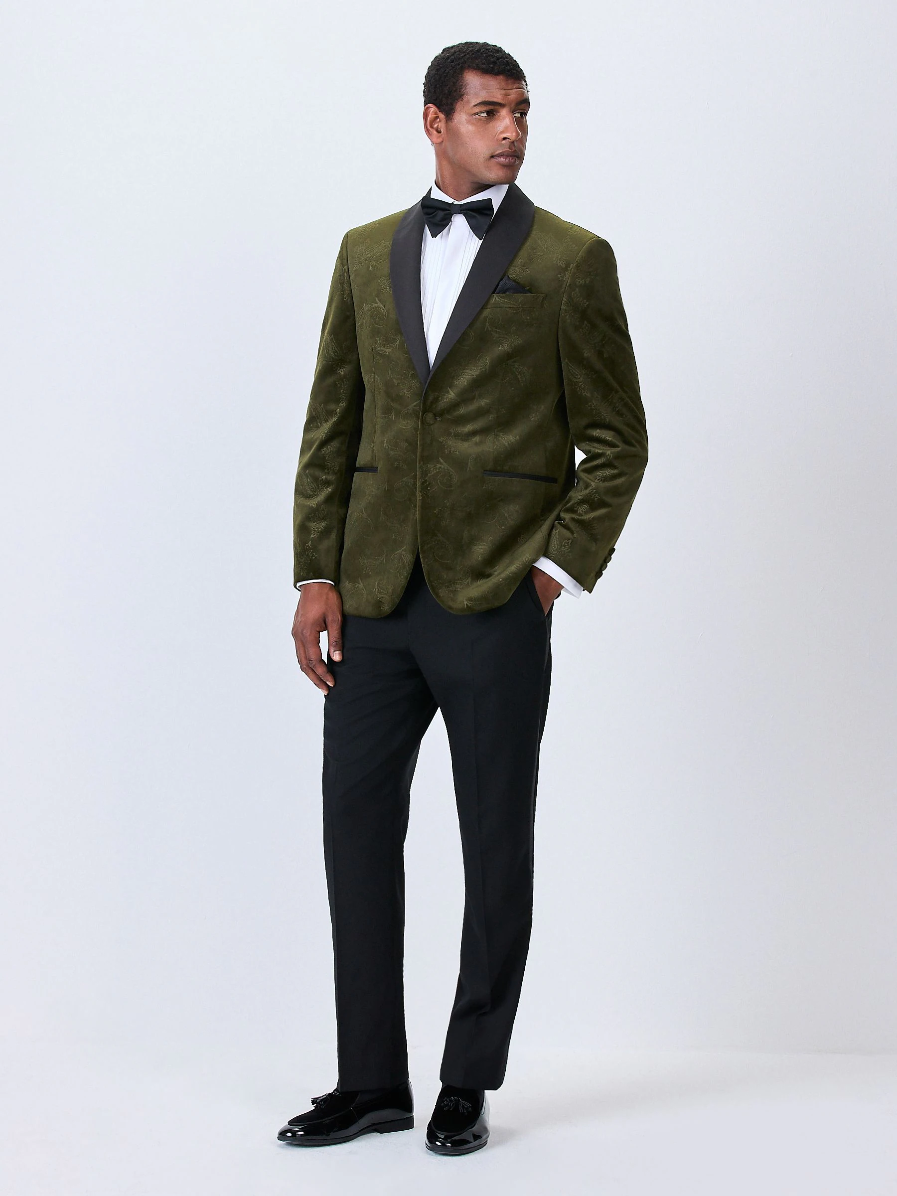 Olijfgroene Paisley - Normale Pasvorm - Fluwelen blazer met patroon