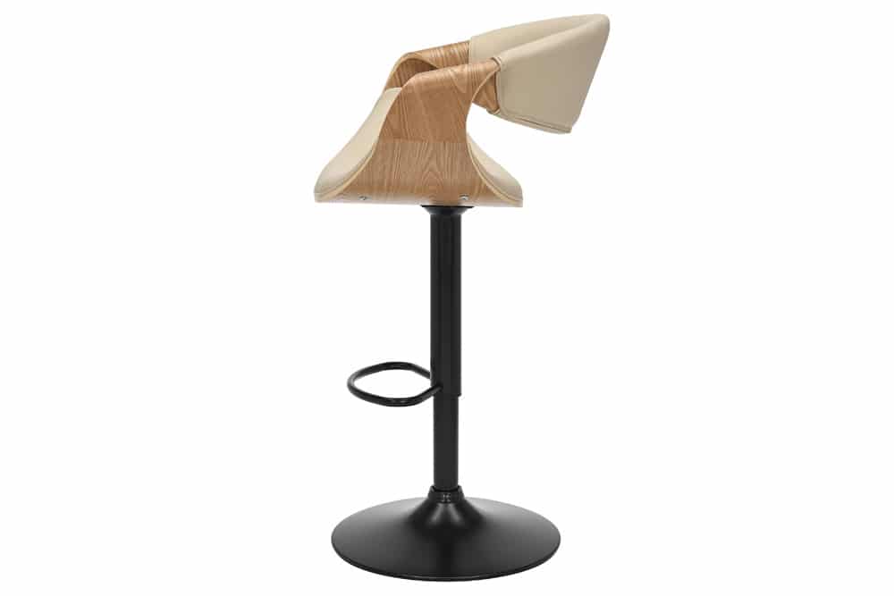 Höhenverstellbarer Barhocker ORGANIC natur Eiche creme beige Kunstleder mit Armlehne