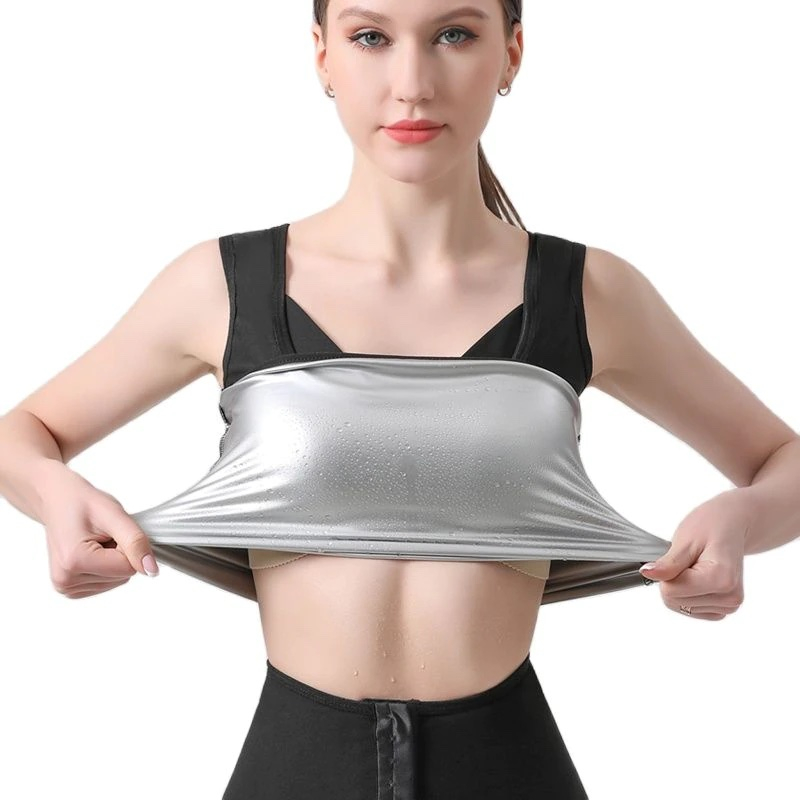 (Gr. L) Elastisches Thermo Sport Tanktop Ärmelloses Schwitz T-Shirt für Frauen - Schwarz