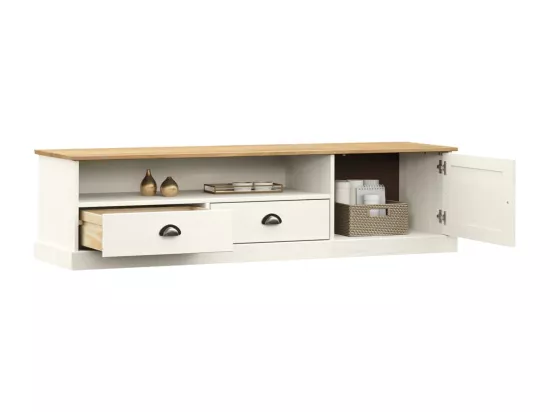 Meuble TV VIGO blanc 156x40x40 cm bois massif de pin