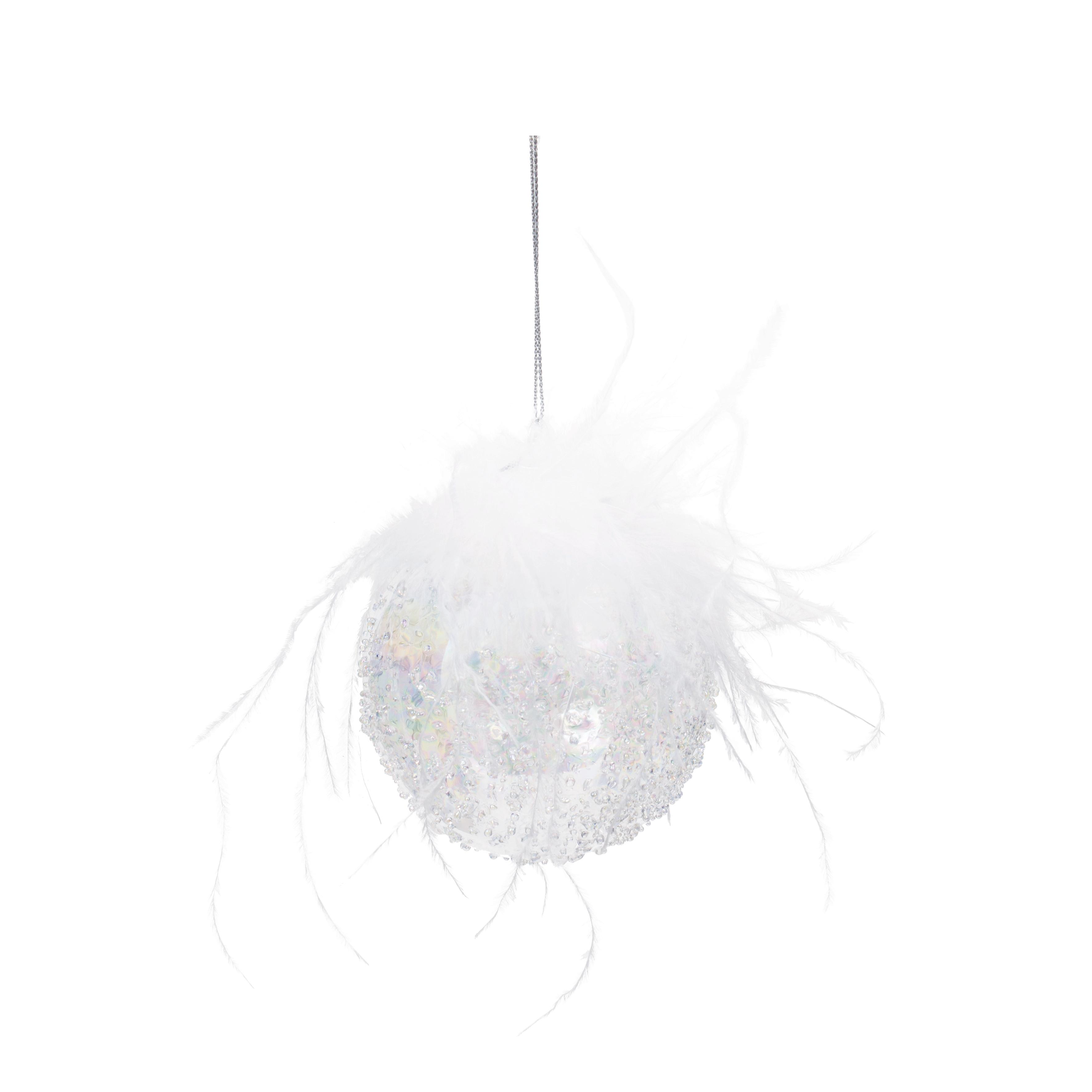 BOULE NOEL VERRE ARC EN CIEL PLUME PAILLETTE