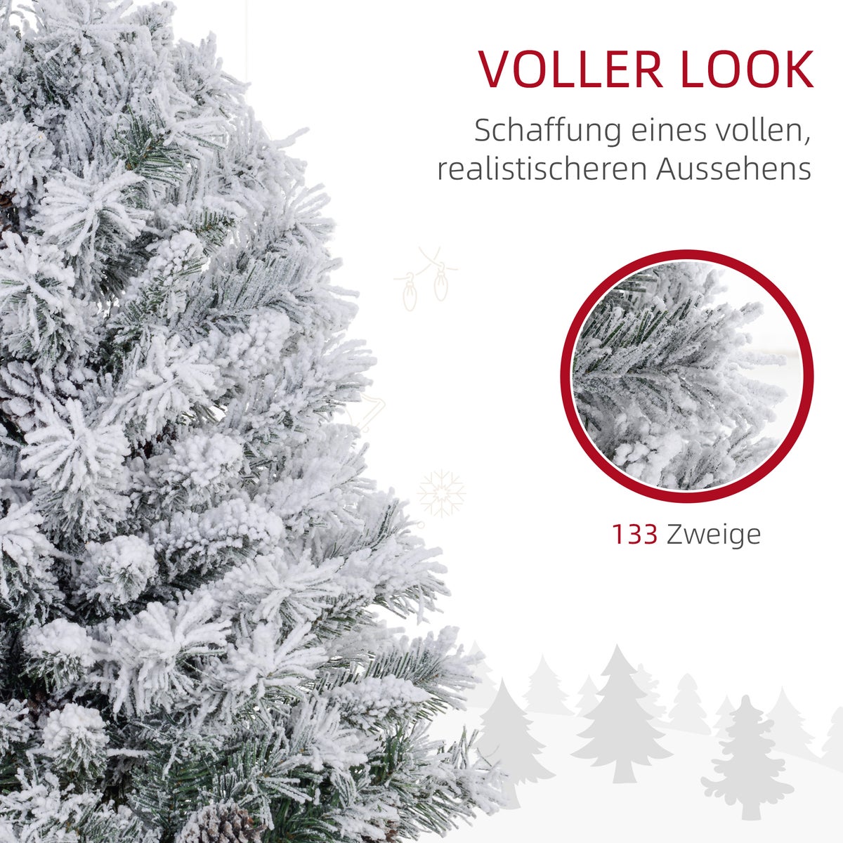HOMCOM Kunstkerstboom, 90 cm kerstboom met 133 tips, 50 warmwitte LED-lampjes, betonnen voet, voor kerstversiering, groen