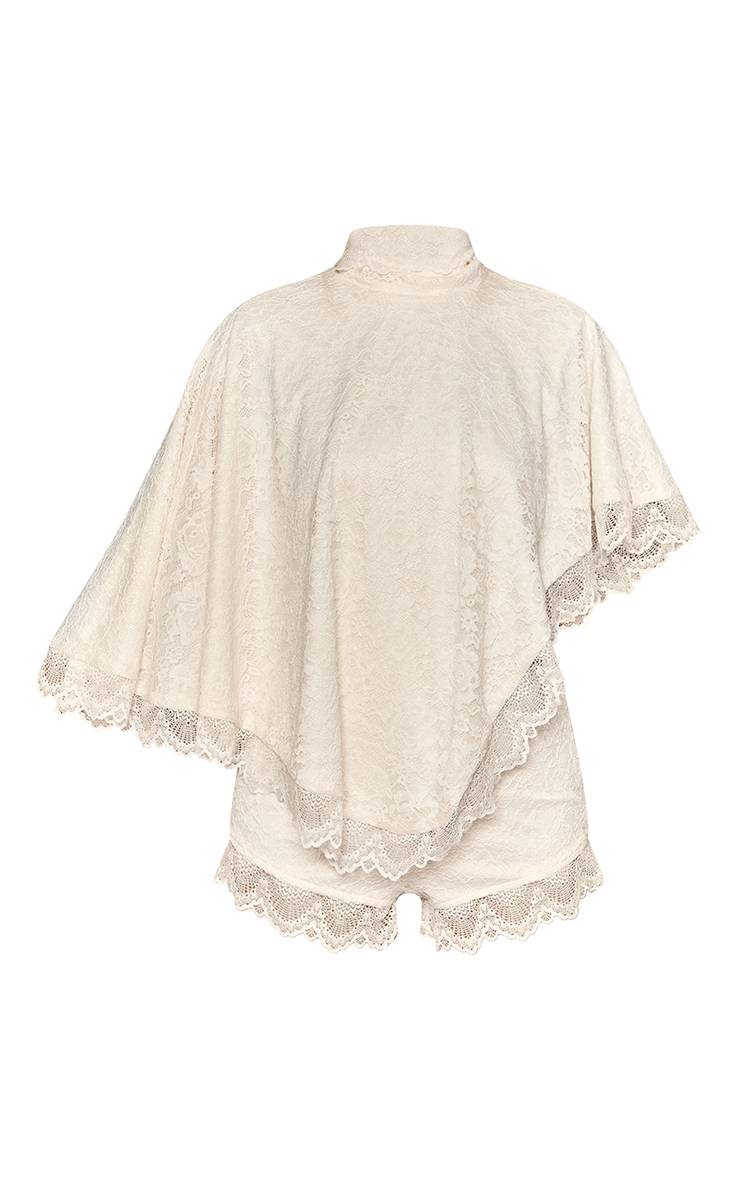 Crème Combishort Poncho En Dentelle