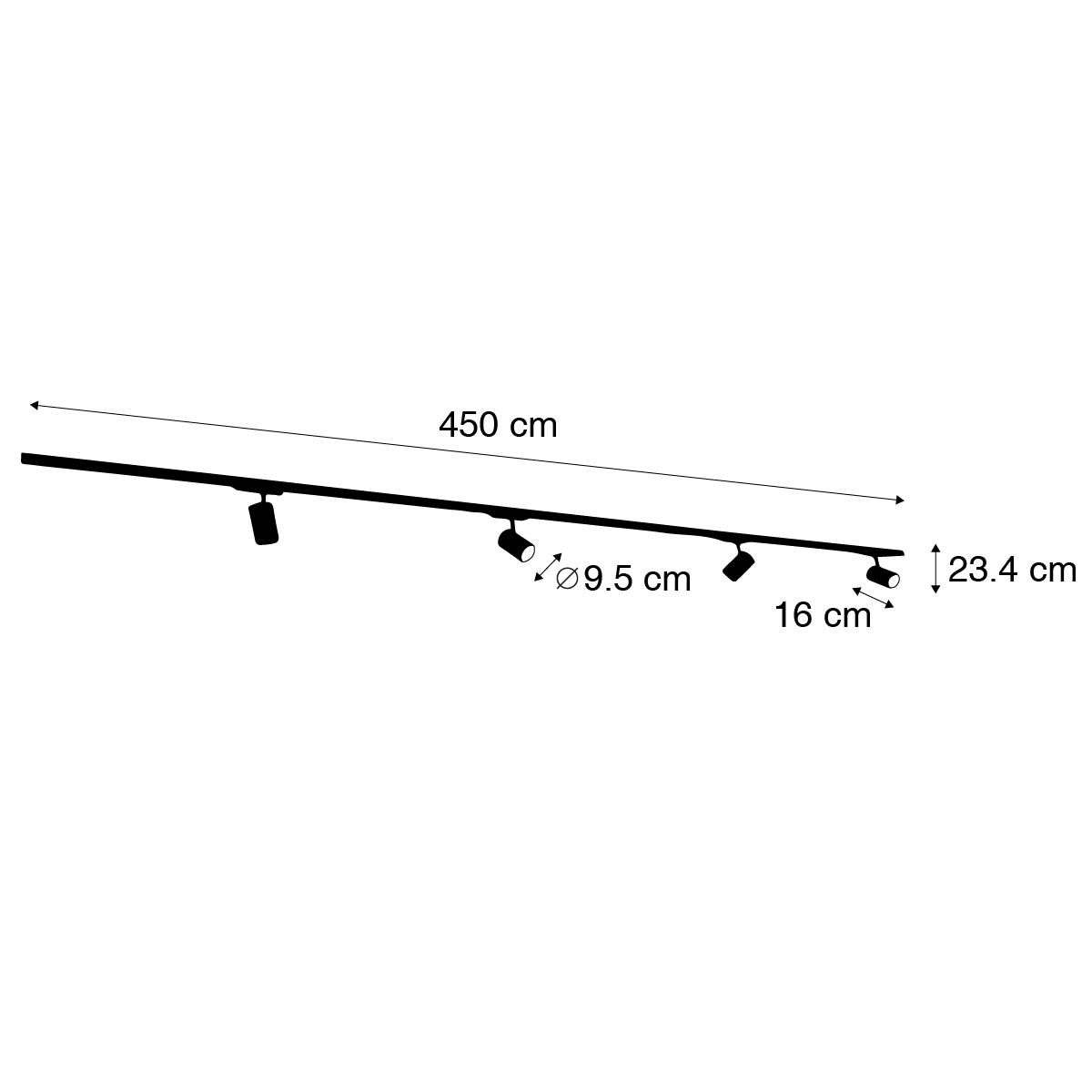 Modern 3-fase railsysteem met 4 spots zwart - 3-Phase Ruler