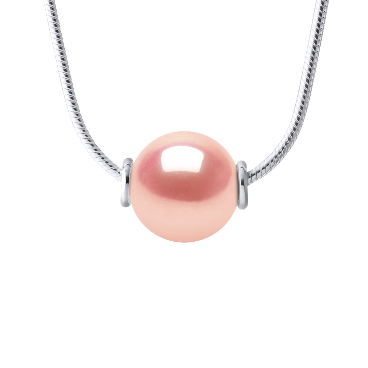 Collier Perle d'Eau Douce Ronde 10-11 mm Rose Maille Serpentine Argent 925