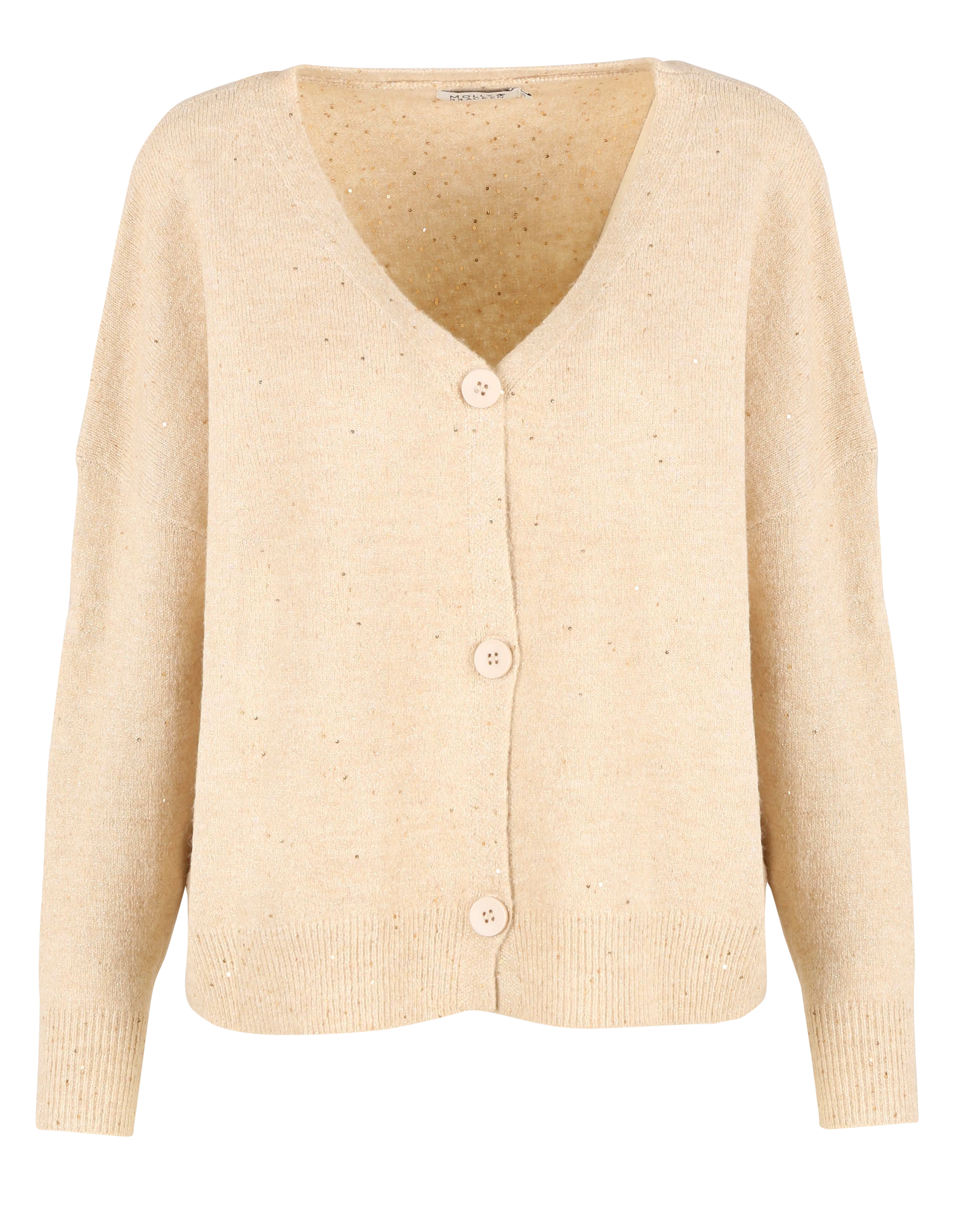 Gilet col V à sequins en maille mélangée| Beige