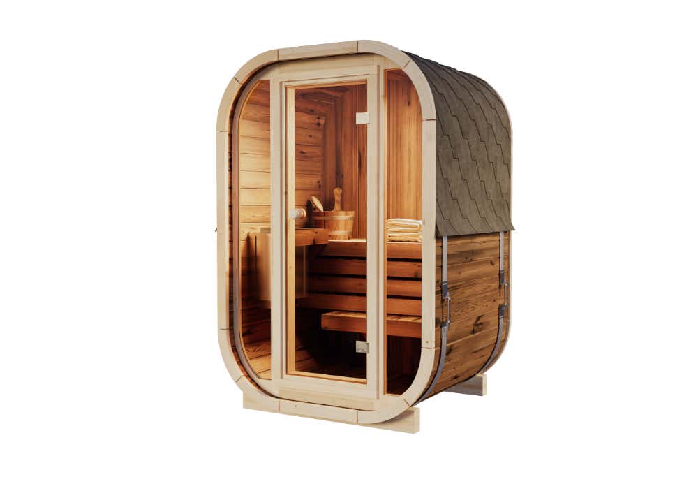 FinnTherm Ellipso S barrelsauna, barrelsauna met 1 houten bank, sauna met 42 mm wanddikte, buitensauna met montagemateriaal