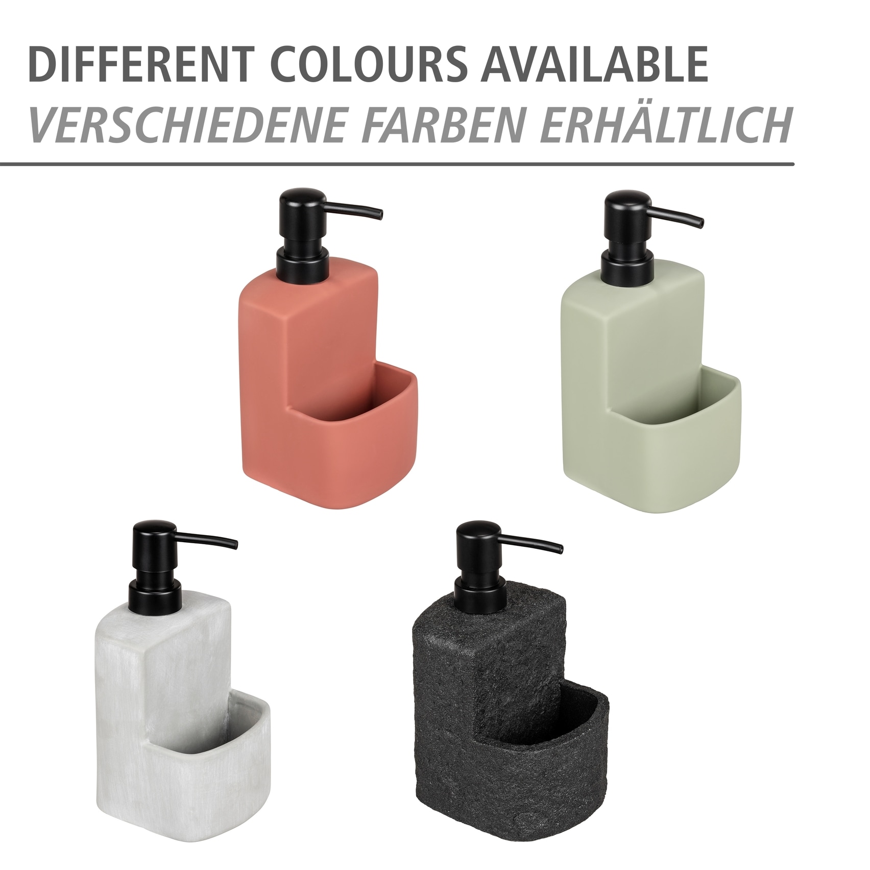WENKO Spülmittelspender »Modell Festival« aus Polyresin, Steinoptik, mit Spülschwamm-Fach, 380 ml