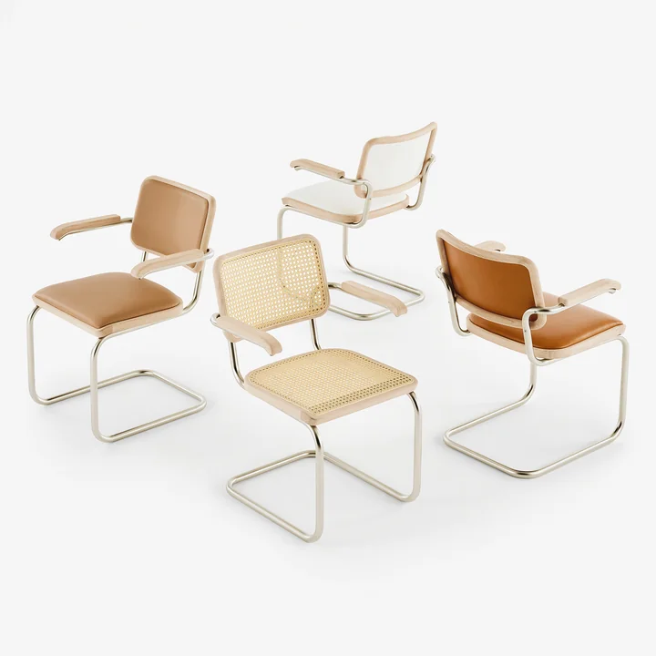 Thonet - JS. THONET a personal Interpretation by Jil Sander S 64 V Serious Armlehnstuhl, Glossy Titan / Buche high-gloss graphite blue / Leder graphite blue