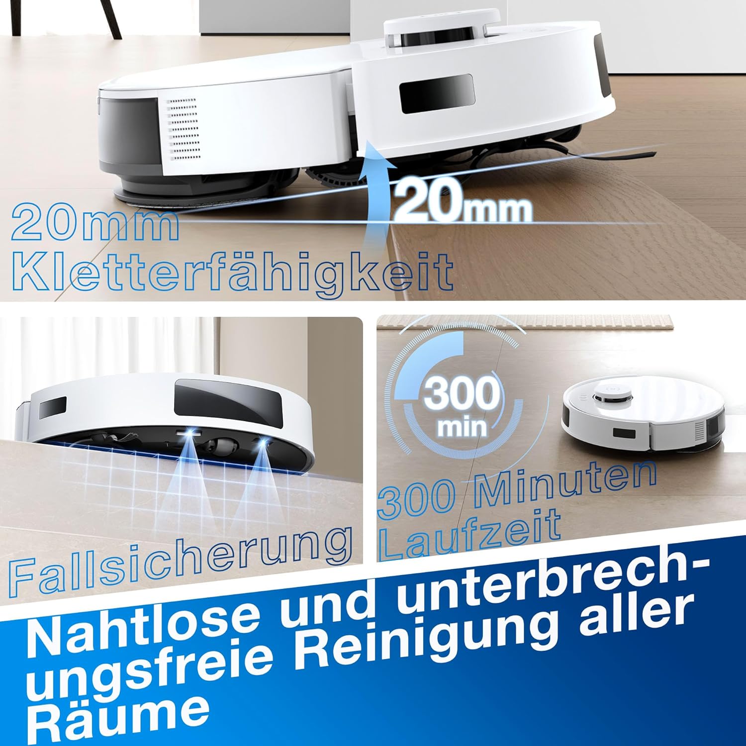 ECOVACS DEEBOT N20, Saugroboter mit Wischfunktion, Anti-Haar-Verhedderung, 300 Minuten Laufzeit, 20 mm Türschwellen, TrueMapping Intelligente Pfadplanung, White