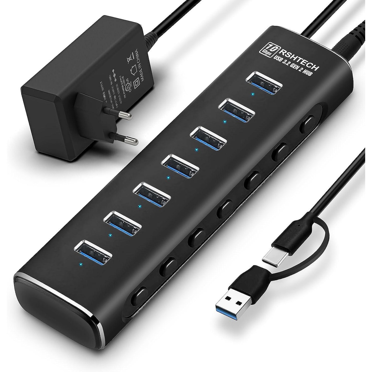 NÖRDIC GEN 3.2 USB-C og USB-A drevet Hub 7ports 7x10Gbps 1m kabel
