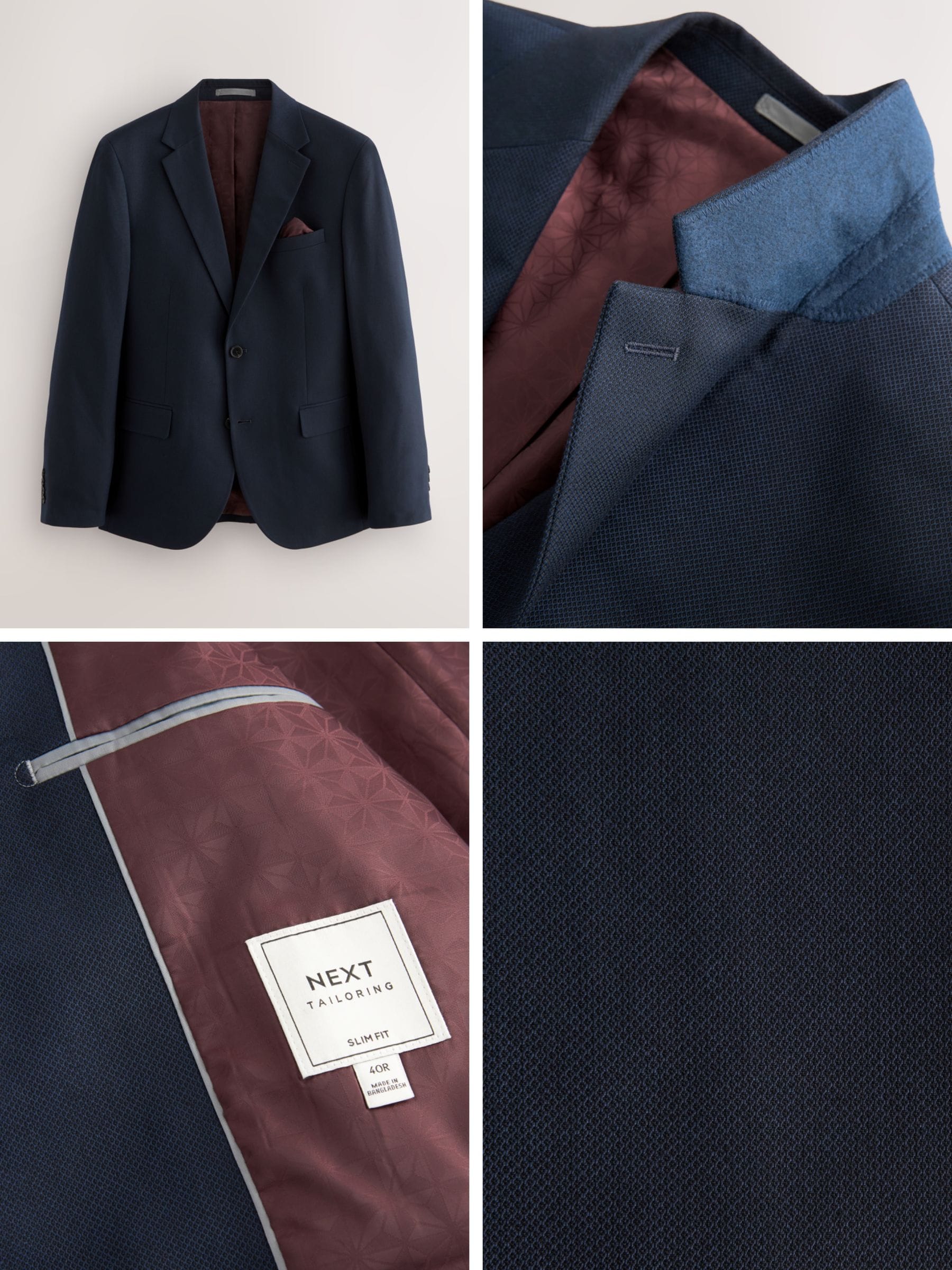 Donkerblauw - Slim Fit - Kostuum met textuur: colbert