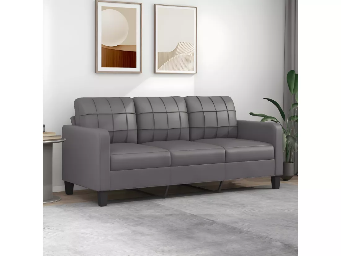 Canapé à 3 places Gris 180 cm Similicuir