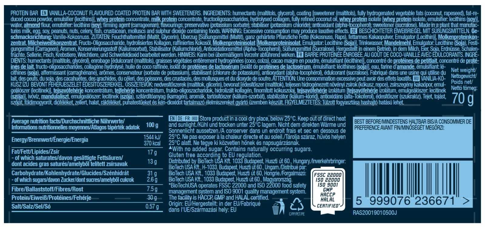 Barra de Proteína Biotech USA 70g - Oportunidade