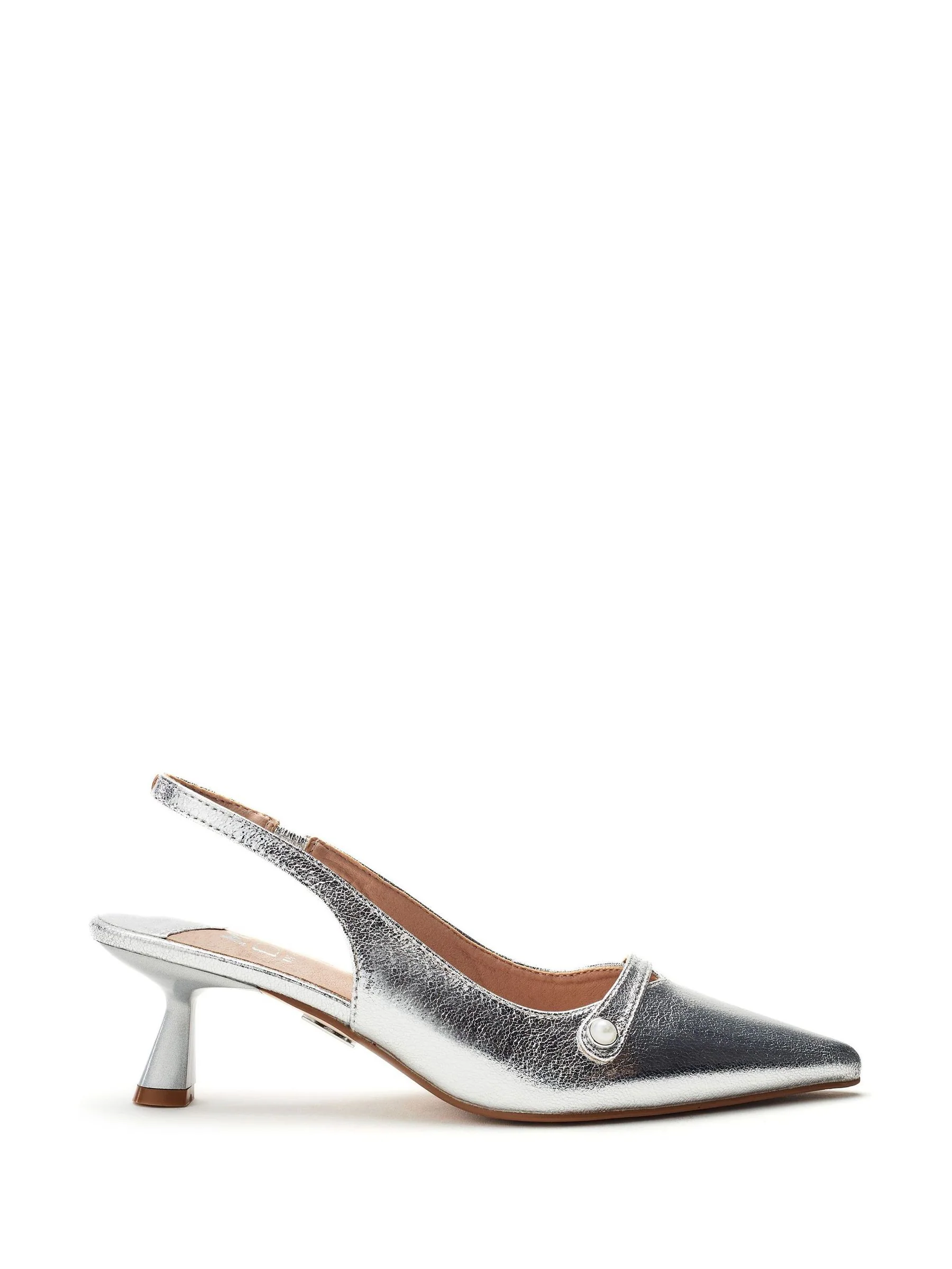 Zilver - Moda in Pelle Godal Pointed Heel Shoes With Front Strap And Pearl Trim