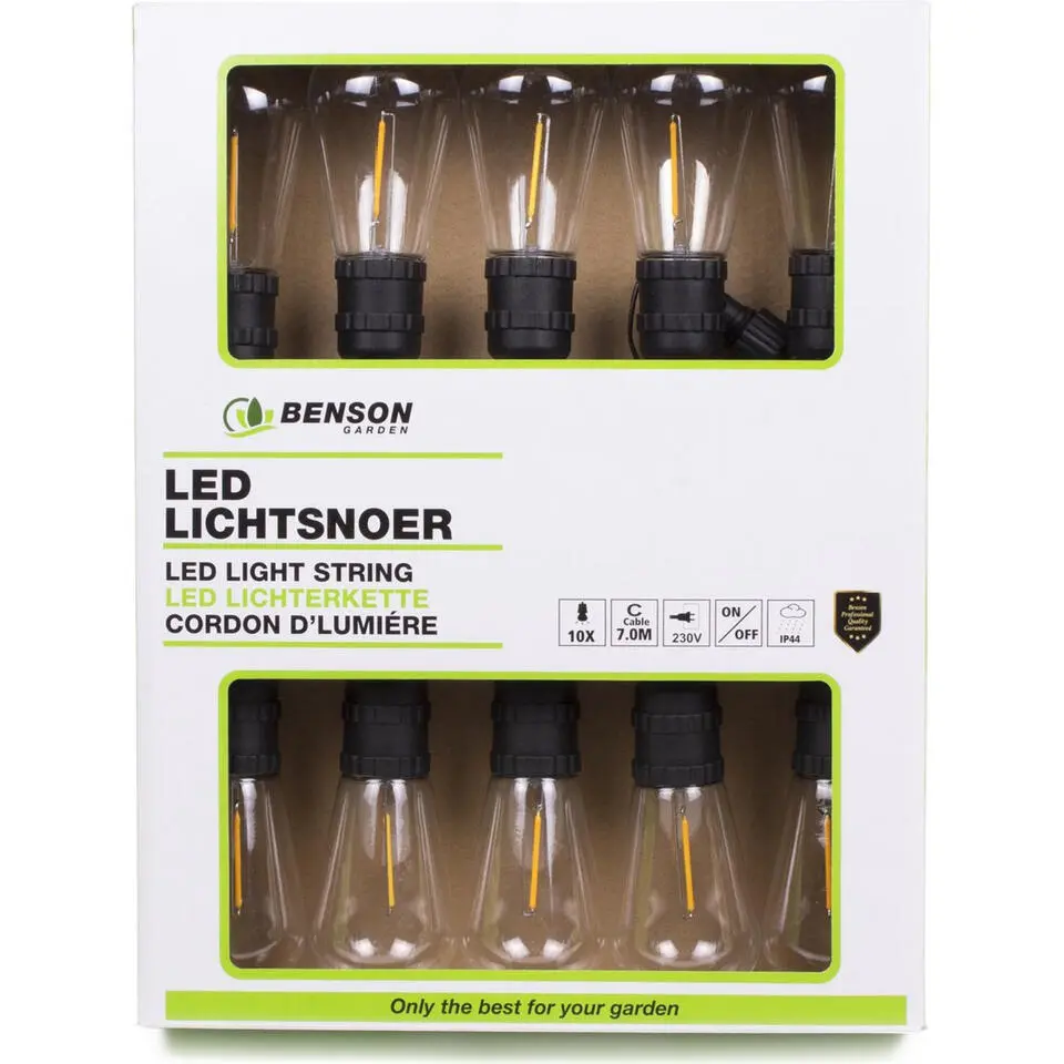 Benson Lichtsnoer - LED - 10 lampen - 700 cm - warm wit - timer