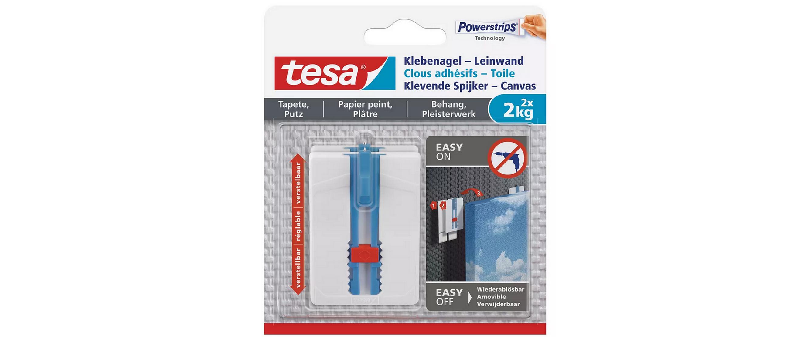 Klebenagel -Set 2 kg, 3x für Tapeten + Putz, verstellbarHöhenverstellbare, selbstklebende Nägel für Leinwand und Keilrahmen, 3x 2 Nägel
