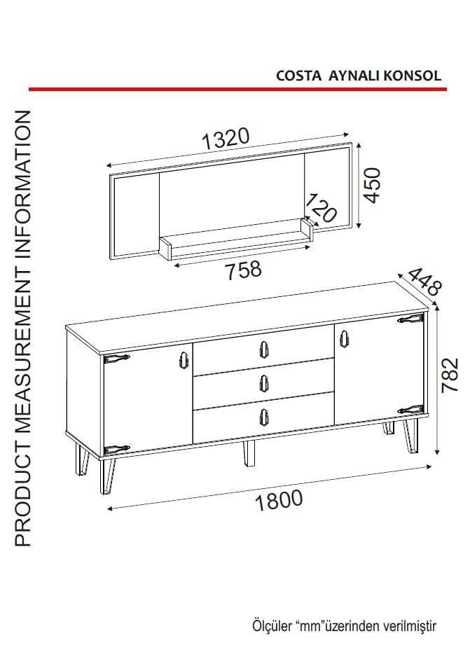 Sideboard mit Spiegel - Eiche-schwarz - 180 cm breit