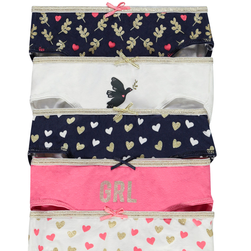 Lot de 5 culottes en jersey imprimé coeurs et feuilles pour fille