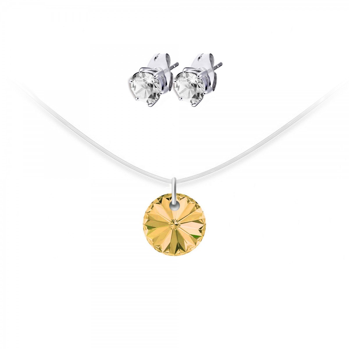 Collier nylon SC Crystal orné de Cristaux scintillants et ses boucles d'oreilles