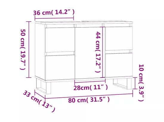 Armoire salle de bain gris béton 80x33x60cm bois d'ingénierie