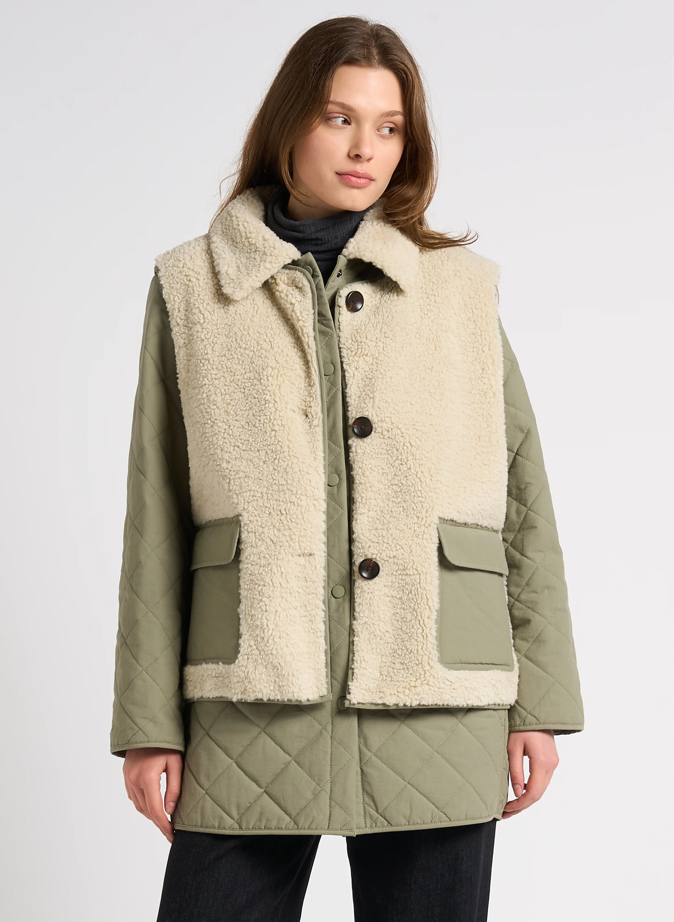 Veste droite col classique en coton mélangé | Gris