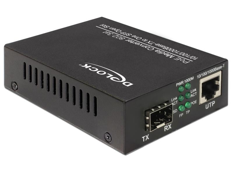 Delock Medienkonverter SFP - RJ45 1Gbps mit PoE Delock PoE  Medienkonverter 10/100/1000Base-T zu SFP