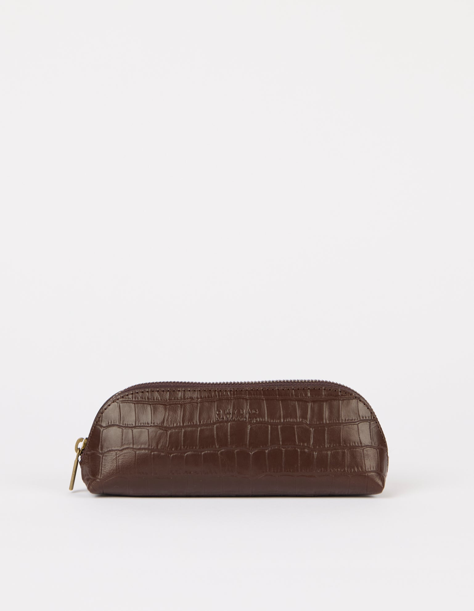 Pencil Case Large - Chocolate Croco Print Leather