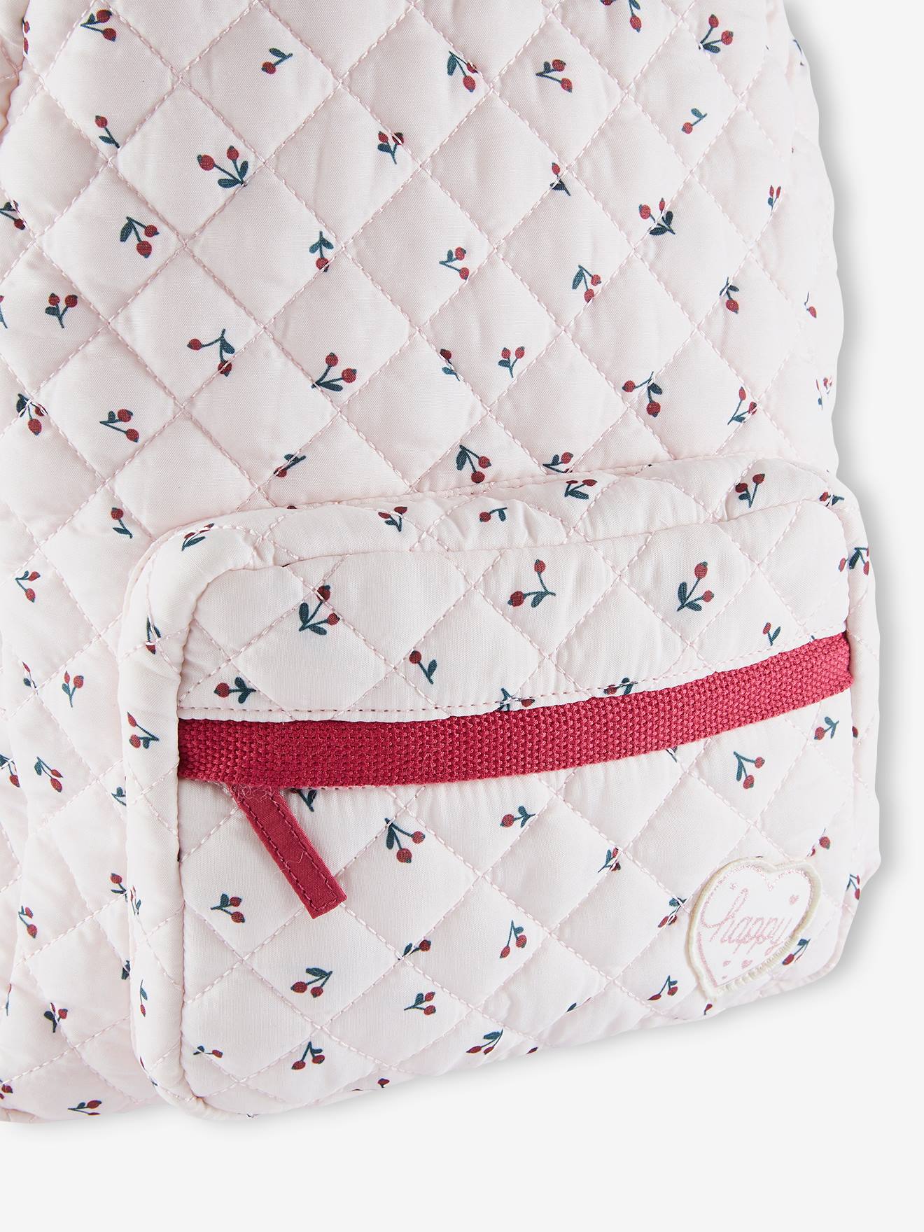 Mochila com estampa de cerejas, rosa claro, para meninas.