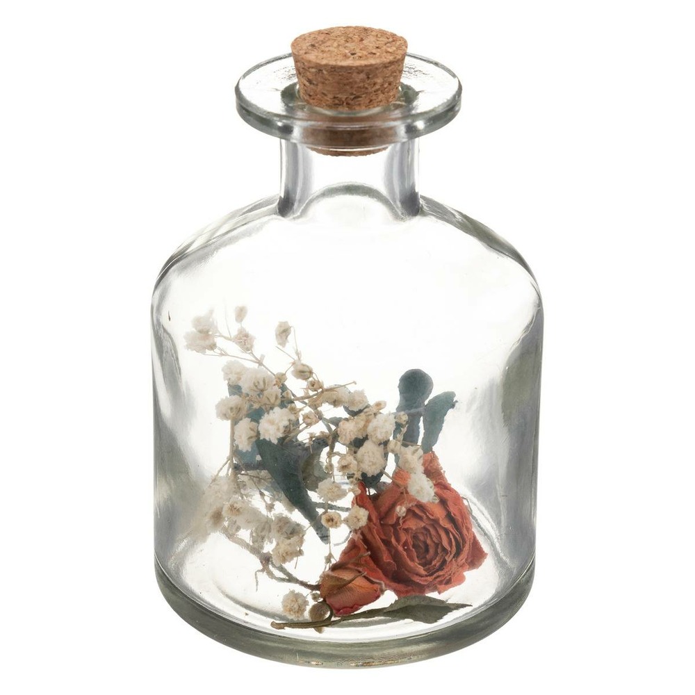 Fleurs séchées dans bouteille en verre d 8 x h 11 cm