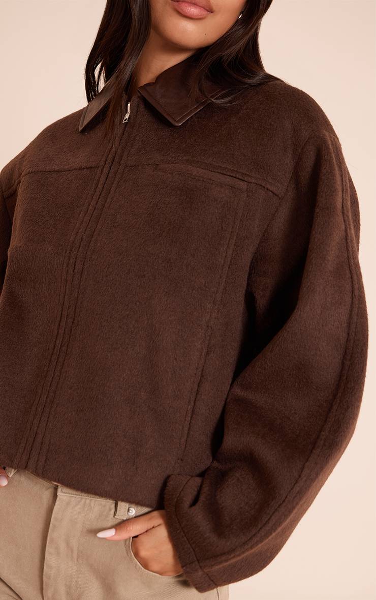 Chocolat Veste Zippée À Col En Synthétiquecuir