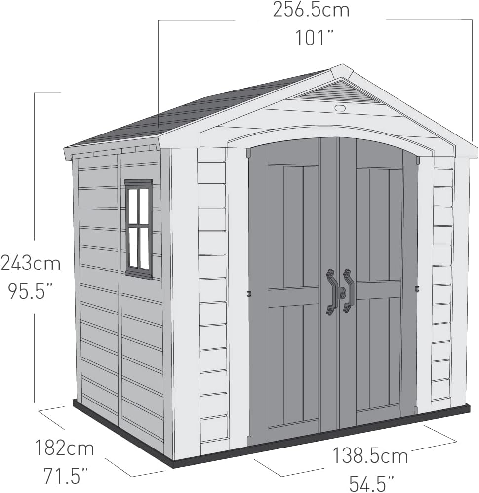 Keter Gerätehaus Factor 8x6, Beige, 8.1m³ Rauminhalt, Außenmaße (B/T/H):256.5 x 182 x 243 cm, wetterfest, wasserdicht, UV-beständig, Outdoor