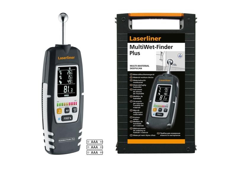 Laserliner Messgerät MultiWet-Finder Plus Elektronisches Materialfeuchtemessgerät zur zerstörungsfreien Lokalisierung und Beurteilung der Feuchteverteilung in Wänden, Böden oder Decken