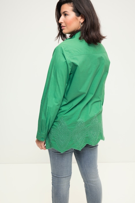 Hemd, oversized, Saum-Stickerei, Hemdkragen, Langarm
