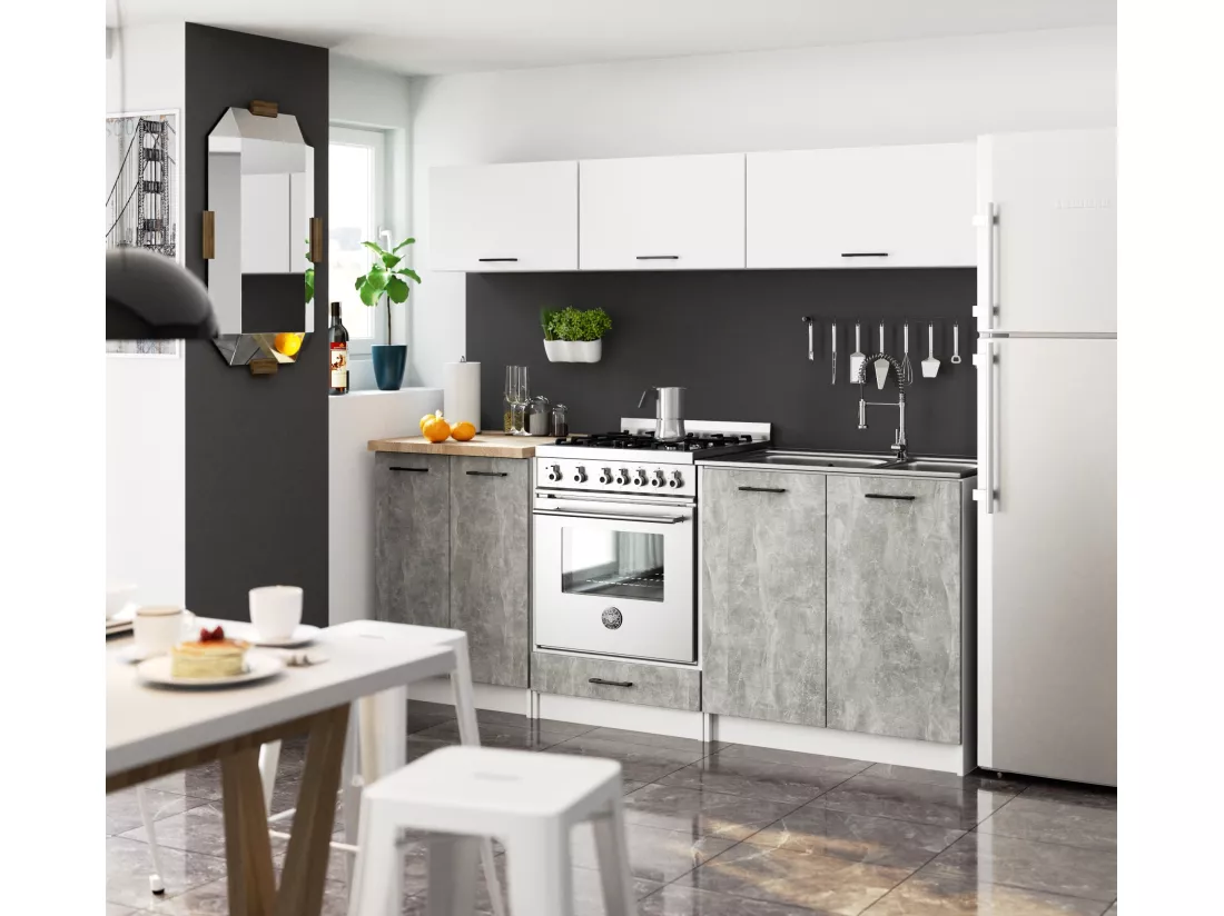 Armoires de cuisine basse AKORD S40 OLIWIA Blanc 40 cm 4 tiroirs façade Béton 40x46x85 cm