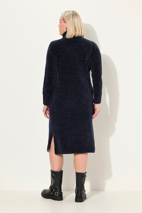 Chenille-Kleid, Strukturstrick, Rollkragen, Langarm
