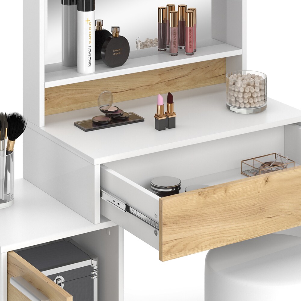 Vicco Schminktisch Altea 95 x 145 cm Weiß Eiche Frisiertisch Spiegel Hocker