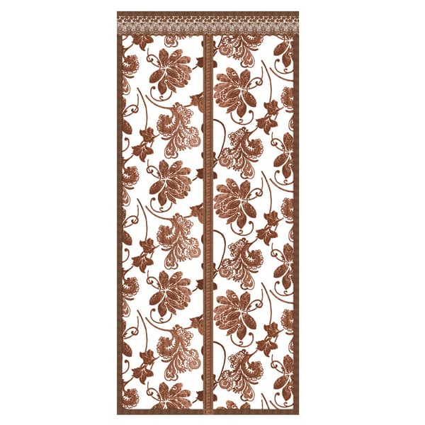 INF Magnetisk skjermdør med brodert piondesign (kaffebrun)