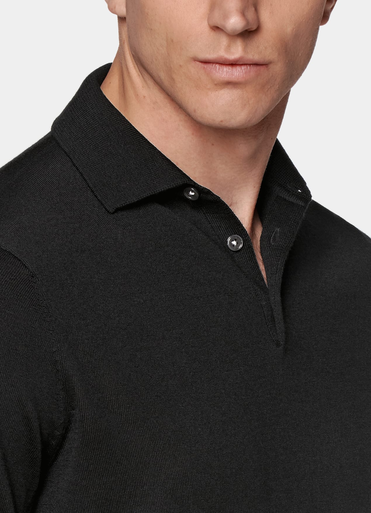 Polo manches longues Merino noir