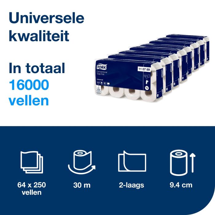 Tork 110789 64rl Traditioneel Toiletpapier T4 wit 2 laags pak a 8x8 rol (110789)