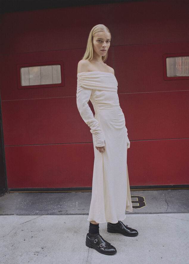 MANGO Off-the-shoulder draped dress White