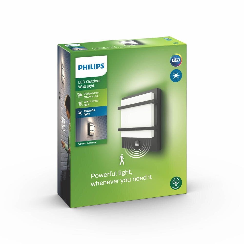 Philips LED wandlamp Petronia in antraciet 12W 1200lm IP44 met bewegingsmelder