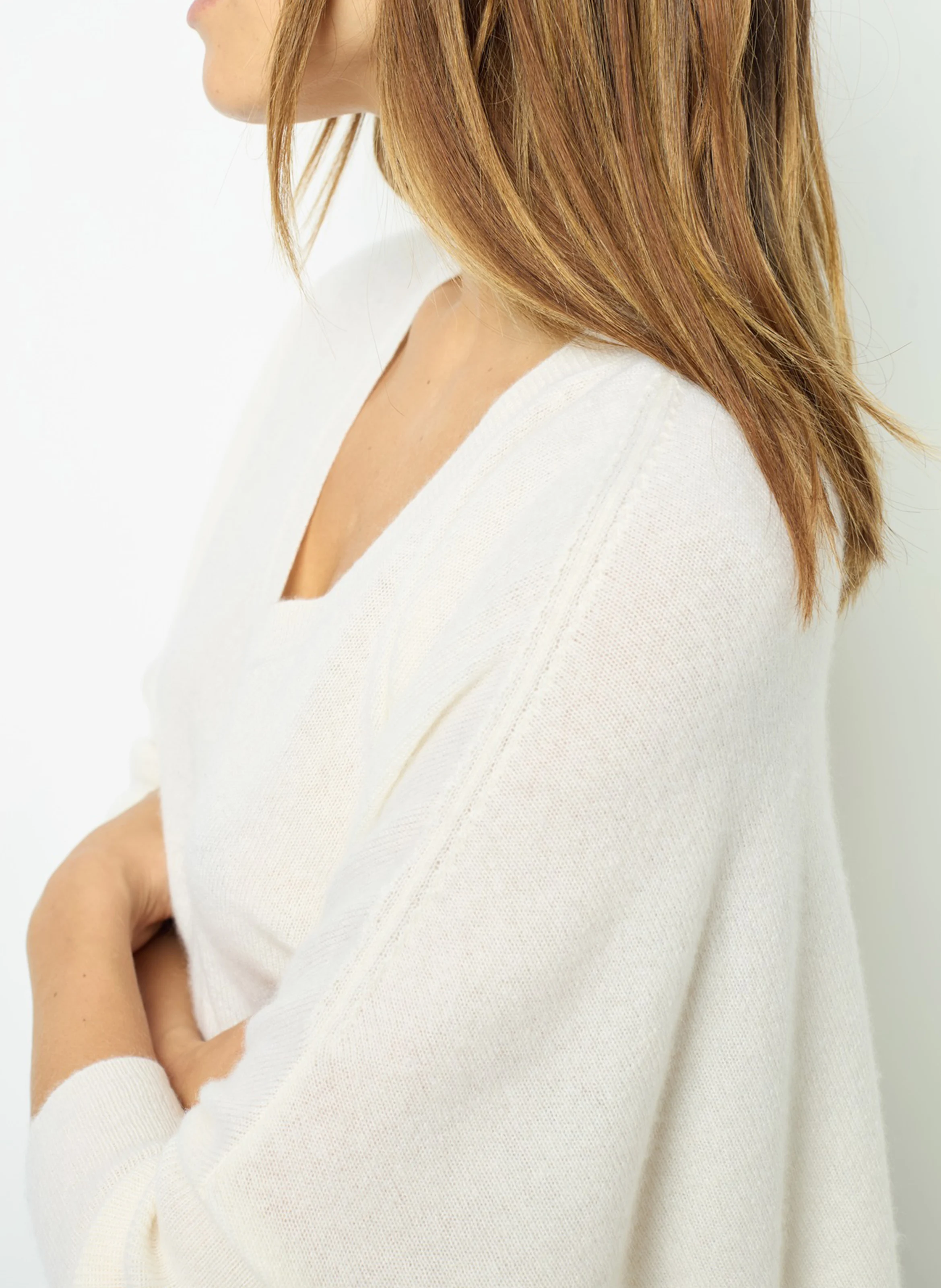JOURDAN - Pull droit col V en cachemire | Blanc