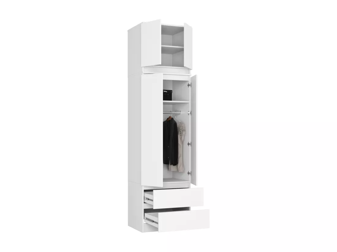 Armoire avec surmeuble AKORD S60 Blanche 60 cm 2 portes 2 tiroirs façade Blanche 3 étagères 60x51x234 cm