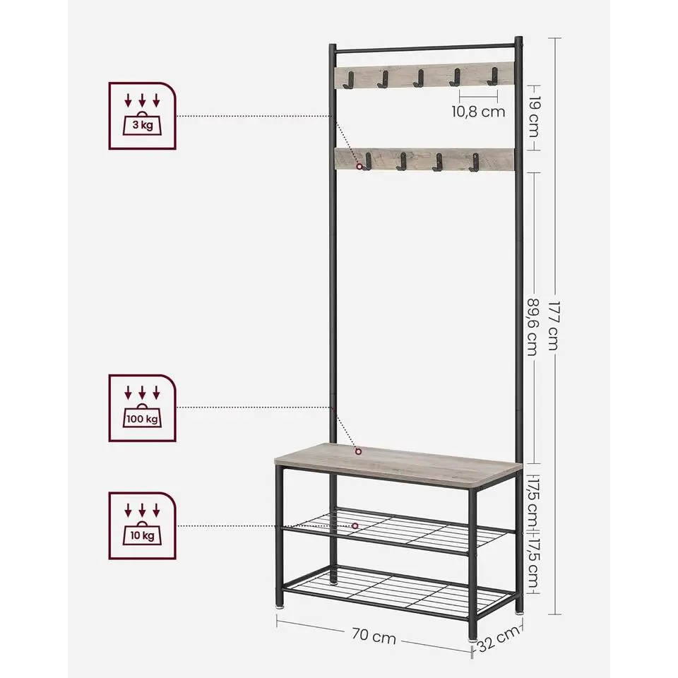 Parya Home 3-in-1 Kapstok met Schoenenrek – Entreekast met bankje